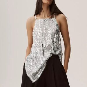 Anthropologie Silver Sequin Top - M